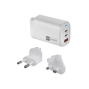 ER PW 65W GaN sieťový adaptér 2xUSB-C PD/USB-A biely