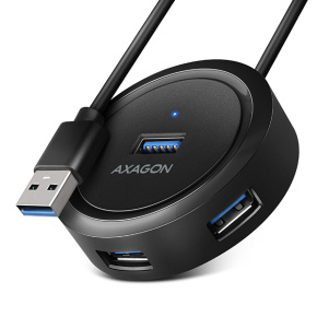 AXAGON HUE-P1A, 4x USB 3.2 Gen 1 ROUND húb, micro USB napájací konektor, kábel USB-A 30cm