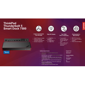 Lenovo ThinkPad Thunderbolt 4 Smart Dock G2 7500 - PD100W(1x TB4, 2xDP, 1x HDMI, 1xRJ45,2x USB-C, 4x USB) max 4x LCD Lenovo ThinkPad Thunderbolt 4 Smart Dock G2 7500 - PD100W(1x TB4, 2xDP, 1x HDMI, 1xRJ45,2x USB-C, 4x USB) max 4x LCD