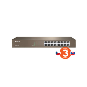 Tenda TEG1016D - 16x Gigabit Switch, Fanless-bez ventilátorov, Rackmount, ochrana proti prepätiu