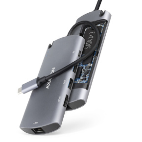 AXAGON HMC-6M2, USB 3.2 Gen 1 hub, 2x USB-A, HDMI, RJ-45 GLAN, SATA M.2, PD 100W, kábel USB-C 18cm