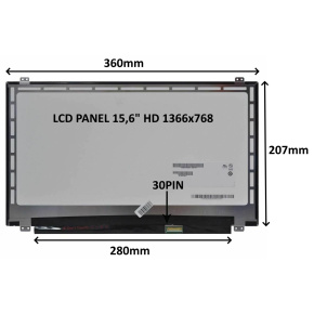 LCD PANEL 15,6'' HD 1366x768 30PIN MATNÝ / ÚCHYTY HORE A DOLE