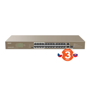 Tenda TEF1126P-24-410W PoE AF/AT switch - 24x PoE 100 Mb/s + 2x Uplink 1Gb/s RJ45/SFP, PoE+ 370W