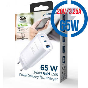 GEMBIRD PD nabíječka 1xUSB-A 2xUSB-C 65W bilá