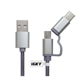 iGET G2V1 - USB kábel Micro USB/USB - C dlhý pre všetky mobilné telefóny, vrátane odolných