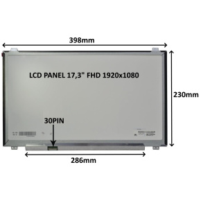 LCD PANEL 17,3'' FHD 1920x1080 30PIN MATNÝ IPS / ÚCHYTY HORE A DOLE