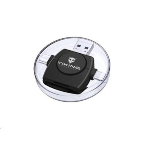 Čítačka pamäťových kariet Viking OTG SD a Micro SD 4v1 s konektorom APPLE Lightning / Micro USB / USB 3.0 / USB-C, čier