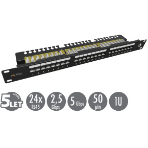 19'' patch panel Solarix 24 x RJ45 CAT6 UTP s vyvazovací lištou 1U SX24L-6-UTP-BK-N