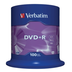 VERBATIM DVD+R(100-Pack)Spindl/MattSlvr/16x/4.7GB