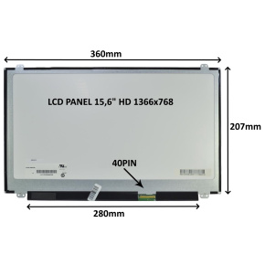 LCD PANEL 15,6'' HD 1366x768 40PIN MATNÝ / ÚCHYTY HORE A DOLE