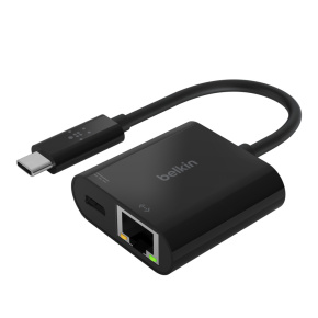 Belkin USB-C adaptér s Gigabit Ethernetom RJ45 + 60W napájanie, čierna