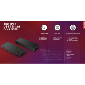 Lenovo ThinkPad USB4 Dock 5000 - PD100W (2x DP, 1x HDMI, 1x RJ45, 2x USB-C,4xUSB-A adapter) pripojit max 4x LCD