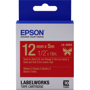 Epson zásobník se štítky – saténový pásek, LK-4HKK, zlatá/červená, 12 mm (5 m)