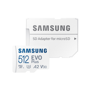 Samsung EVO Plus/micro SDXC/512GB/UHS-I U3 / Class 10/+ Adaptér/Biela