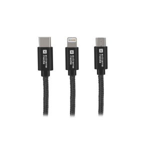 Natec viackonektorový kábel 3v1 USB Micro + Lightning + USB-C, textilné opletenie, 1m
