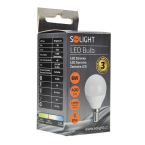 Solight LED žiarovka, miniglobe, 6W, E14, 4000K, 510lm, biele prevedenie