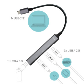 i-tec USB-C Metal HUB 1x USB 3.0 + 3x USB 2.0