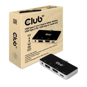 Club3D hub pro mobilní telefony USB Type C 4-in-1 Hub to HDMI™ 4K60Hz USB Type C PD / USB Type A / Audio jack