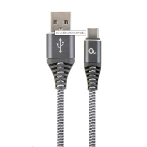 GEMBIRD CABLEXPERT USB 2.0 Kábel AM na typ C (AM/CM), 2 m, opletený, sivý a biely, blister, PREMIUM KVALITA