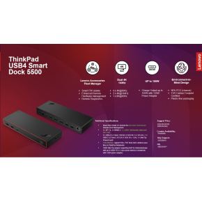 Lenovo ThinkPad USB4 Smart Dock 5500 - PD65W (2x DP, 1x HDMI, 1x RJ45, 2x USB-C,4x USB) max 4x LCD