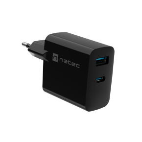 Univerzálna USB nabíjačka Natec RIBERA GaN 65W, 1X USB-A, 1X USB-C, Čierna