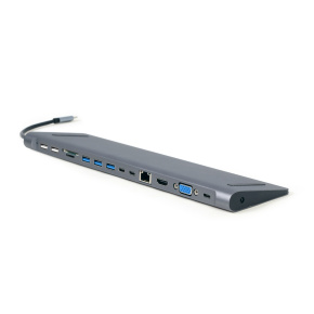 Gembird USB-C 9v1 multiport USB + HDMI + VGA + PD + čítačka kariet + LAN + audio
