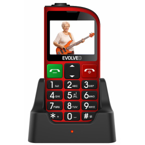 EVOLVEO EasyPhone FM, mobilný telefón pre seniorov s nabíjacím stojanom (červená farba)