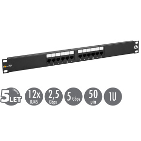 19'' patch panel Solarix 12 x RJ45 CAT5E UTP 150 MHz čierny 1U SX12-5E-UTP-BK