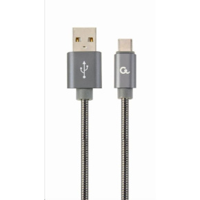 GEMBIRD CABLEXPERT USB 2.0 Kábel AM na typ C (AM/CM), 2 m, kovová špirála, sivý, blister, PREMIUM QUALITY