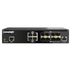 QNAP riadený switch QSW-M3212R-8S4T (4x 10GbE porty + 8x 10G SFP+ porty, polovičná šírka)