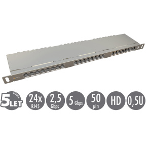 19'' patch panel Solarix 24xRJ45 CAT6 STP s vyväzovacou lištou 0,5U SX24HD-6-STP-SL