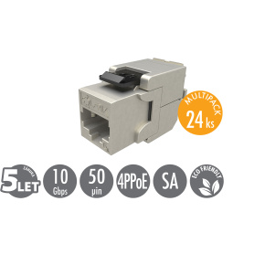 MULTIPACK 24 ks - samorezný keystone Solarix CAT6A STP SXKJ-10G-STP-BK-SA Component Level a 4PPoE