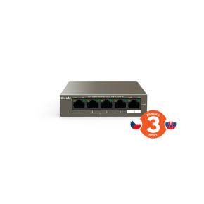 Tenda TEG1105P-4-63W PoE AT switch 4x PoE 802.3af/at, 5x 1 Gb/s, PoE celkom 63W, fanless, PoE+