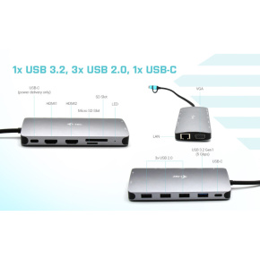 i-tec USB 3.0 USB-C/TB3 3x Display Metal Nano Dock with LAN, PD 100 W