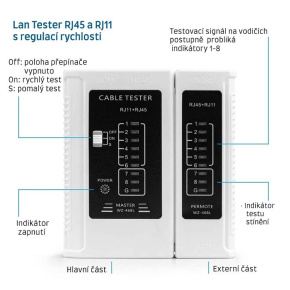 W-Star Tester káblov UTP WS468WH RJ45 RJ11 STP Cat5e Cat7 biela