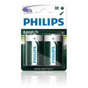 Philips baterie D LongLife zinkochloridová - 2ks, blister