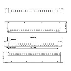 Patch panel 24port, 1U Keystone, čierny, tienený s uzemnením, celokovový