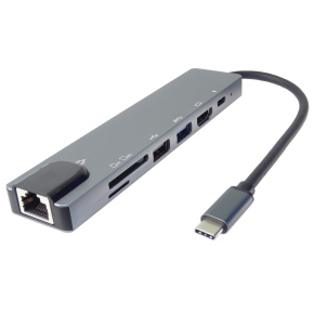 PremiumCord USB-C na HDMI + USB3.0 + USB2.0 + PD + SD/TF + RJ45 adaptér