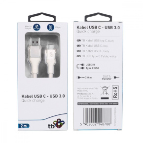 TB USB 3.0/USB-C 2m premium 3A biely